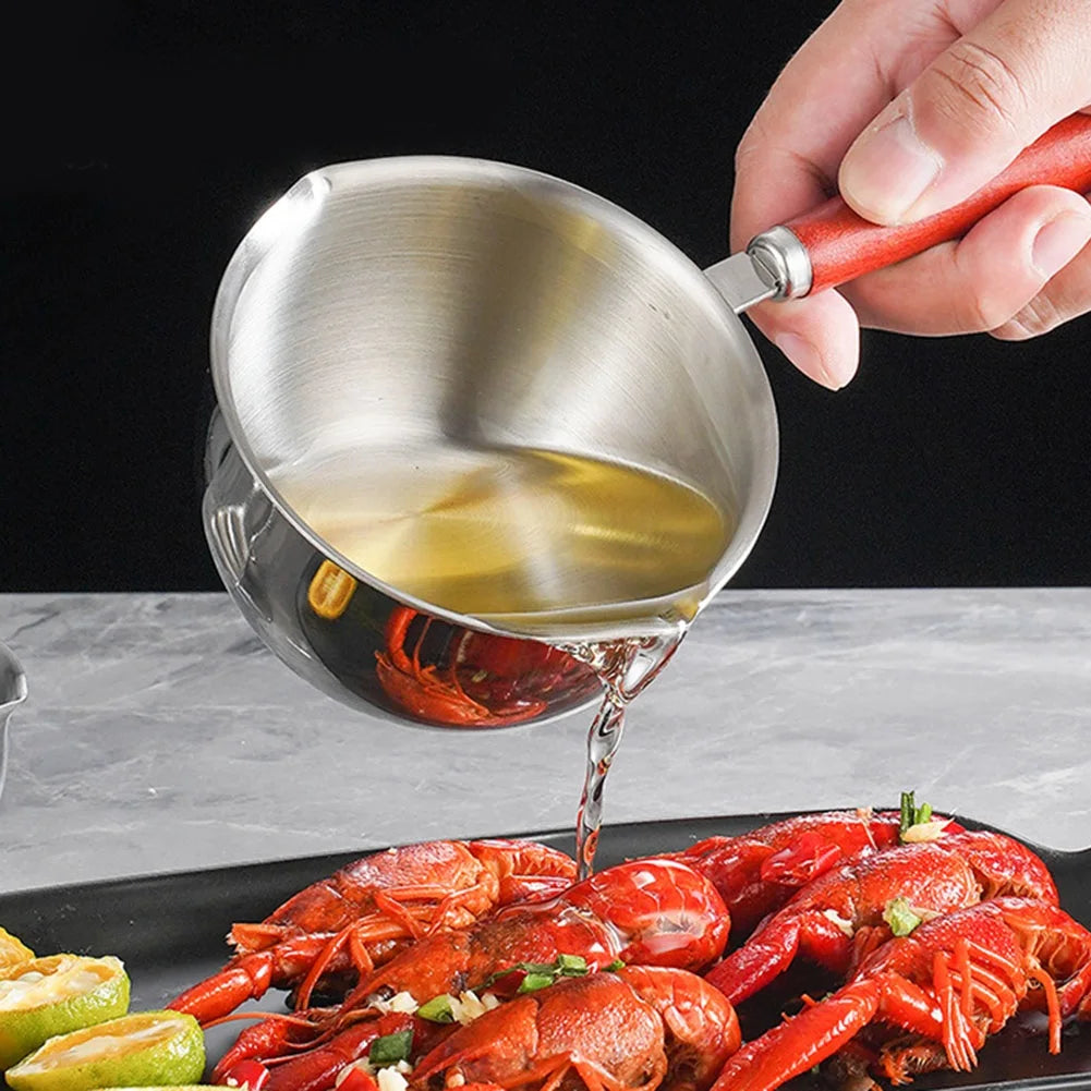 1pc 150/300/500ML Stainless Steel Mini Frying Pan Hot Oil Pan Hot Sauce Small Pot Cooking Butter Melting Pot Kitchen Supplies
