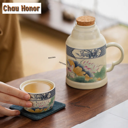 650ml Lotus Pond Moonlight Ceramic Water Jug Heat Insulation Water Kettle Carafe Hot and Cold Water Pitcher Teaware Accessories