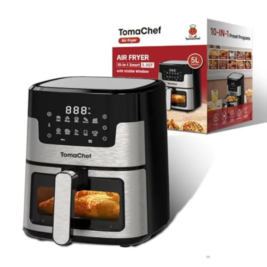 Air Fryer 10-in-1, 5.3QT Compact Oil Free Cooker with Visible Window, Healthy Cooking, Digital Control for Family, Mothers Day