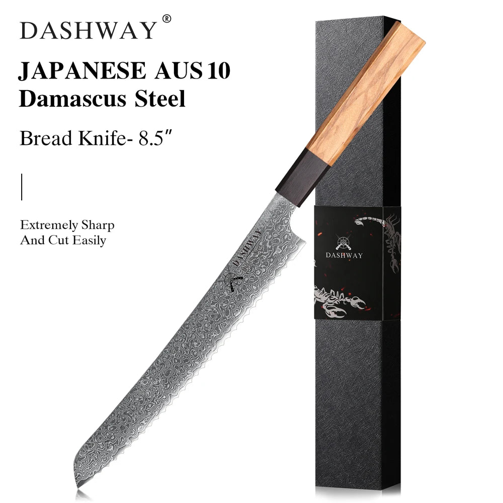 DASHWAY 1PC-7PCS Professional Kitchen Knives Set Utility Santoku Bread Japanese Handmade 67 Layer Damascus Steel Chef Knife