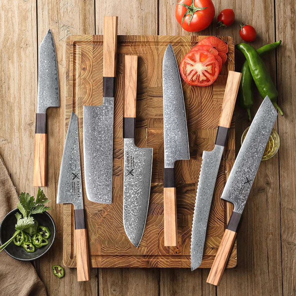 DASHWAY 1PC-7PCS Professional Kitchen Knives Set Utility Santoku Bread Japanese Handmade 67 Layer Damascus Steel Chef Knife