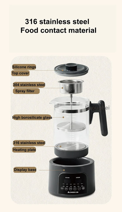 1.5L Smart Electric Kettle Multifunction Steam Teapot Temperature Control Health Pot Office Glass Flower Teapot Auto Keep Warm