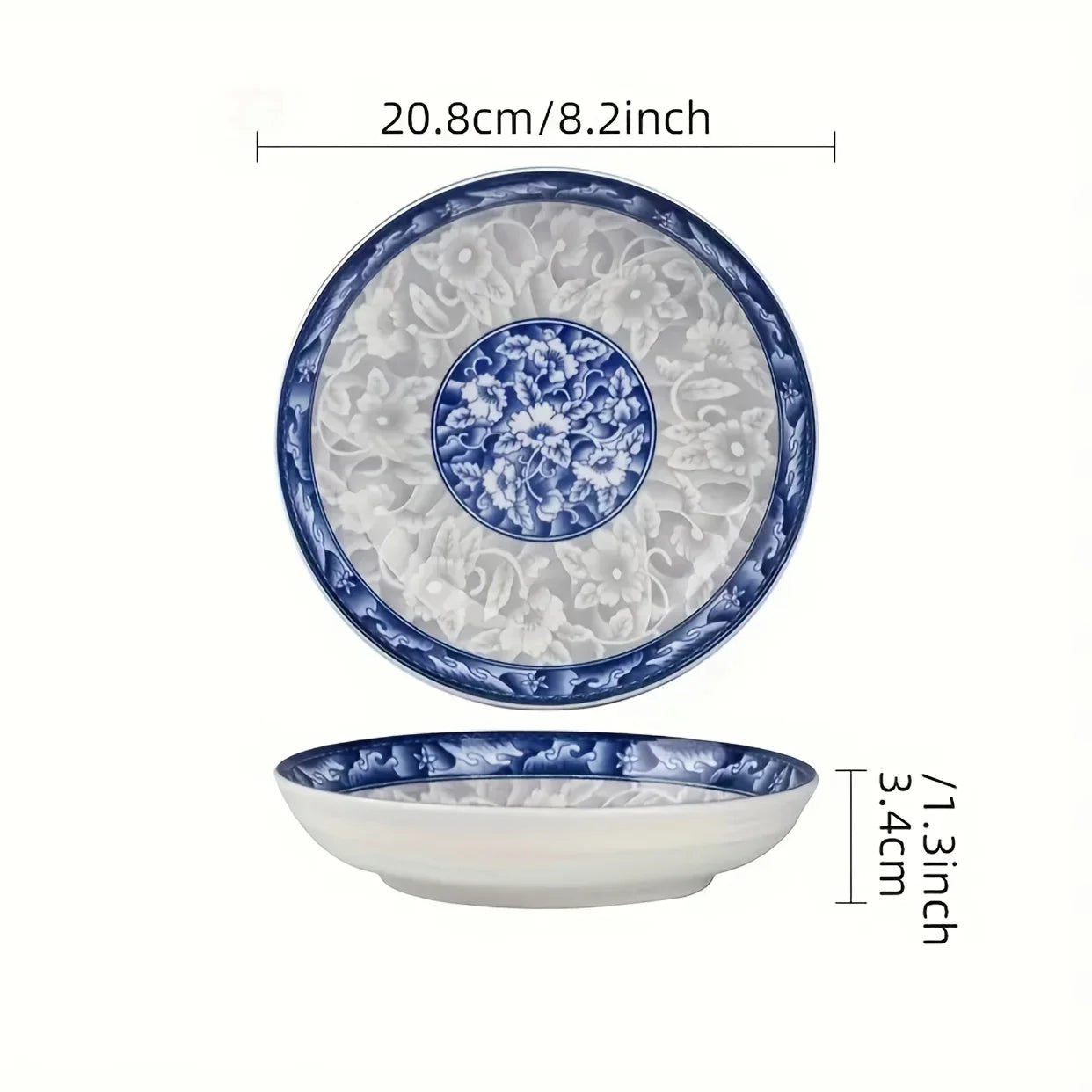 6pcs Elegant Blue And White Ceramic Dinnerware Set, Large Round Plates with Floral Design, Microwave And Dishwasher Safe, Suitab