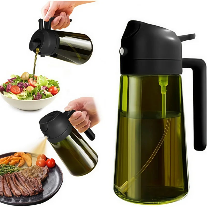 Oil Spray 470ml-2-in-1 Kitchen Oil Spray, Air Fryer, Salad, Vinegar and Kitchen Accessories Dispenser-Black