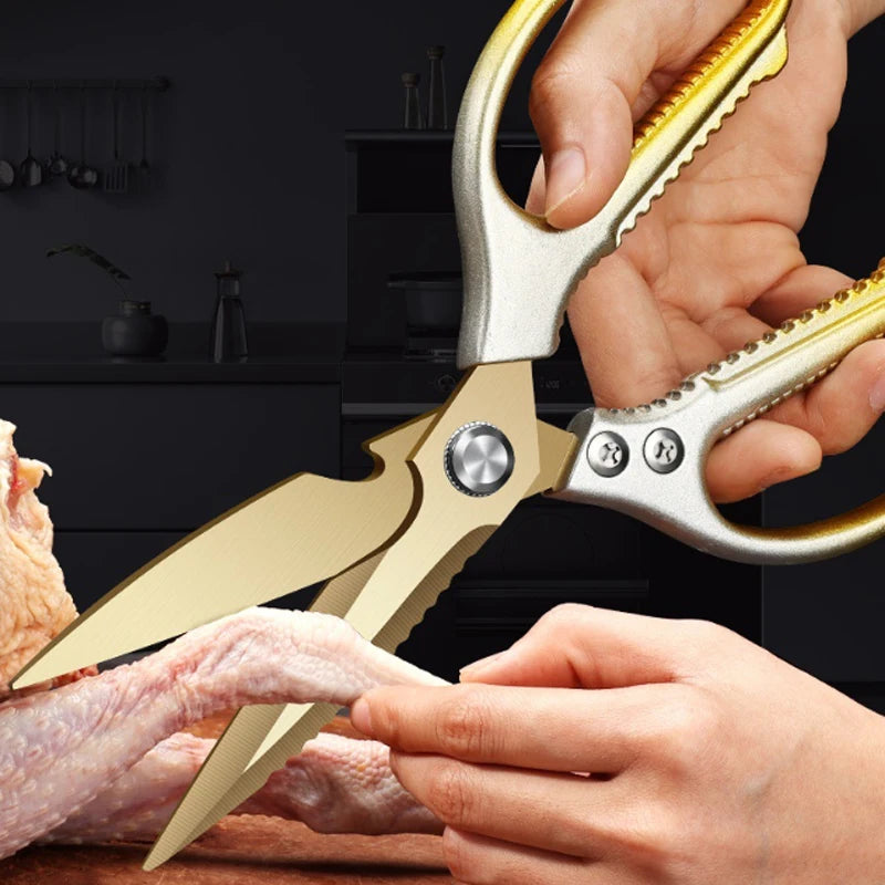 Kitchen scissors - Exquisite gradient gold Strong scissors - Multi-functional chicken duck goose bone killing fish scissors