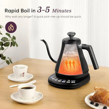 Electric Gooseneck Kettle with 5 Temperature Control Presets, Pour Over Kettle for Coffee and Tea, Hot Water Boiler, 100% Stain