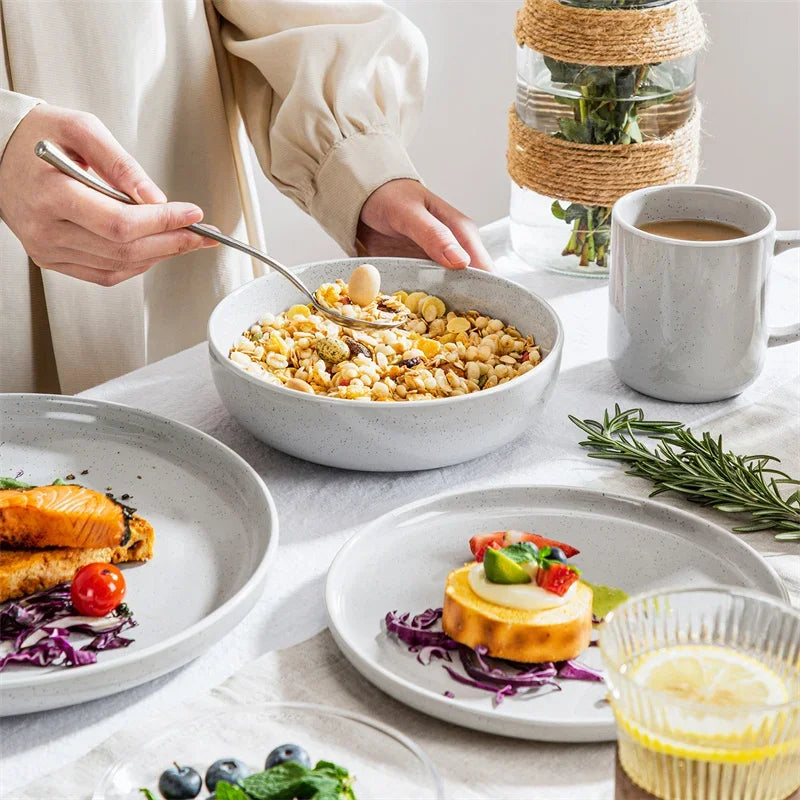 NATSUKI NATSUKI 16PCS Stoneware Dinner Plates Set with 4 Piece Dinner Plate/Dessert Plate/Bowl/Mug Home Hotel Tableware