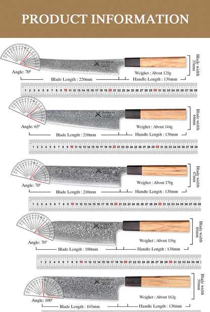 DASHWAY 1PC-7PCS Professional Kitchen Knives Set Utility Santoku Bread Japanese Handmade 67 Layer Damascus Steel Chef Knife