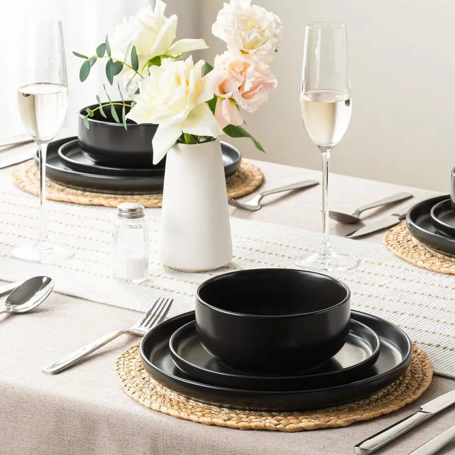 Plates and Bowls Sets, 12 Pieces Ceramic Dinnerware Set for 4, Stoneware Dishware Dishes Set, Scratch Resistant Dishes Set, Dish