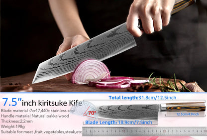 Kitchen Knife Set Professional Chef Knife 7CR17 Germany Stainless Steel Damascus Laser Meat Cleaver Slicing Santoku Cutter Tools