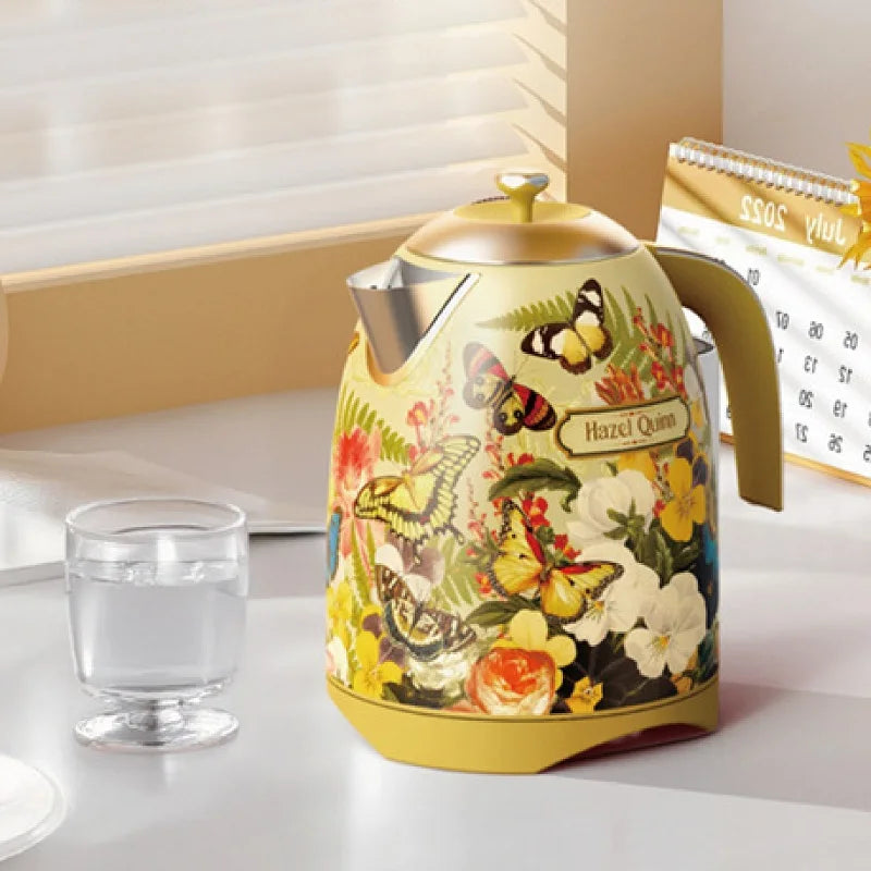 1700ml Retro Printed Electric Kettle Household 304 Stainless Steel Boil Kettle Automatic Power Off Teapot Kitchen Tool 1850W