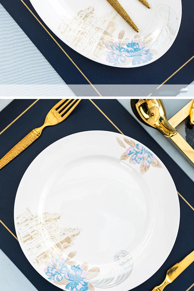 Bone china food utensils marble dinner set luxury dinnerware kitchen bowl plates dinner sets table set ceramic vintage