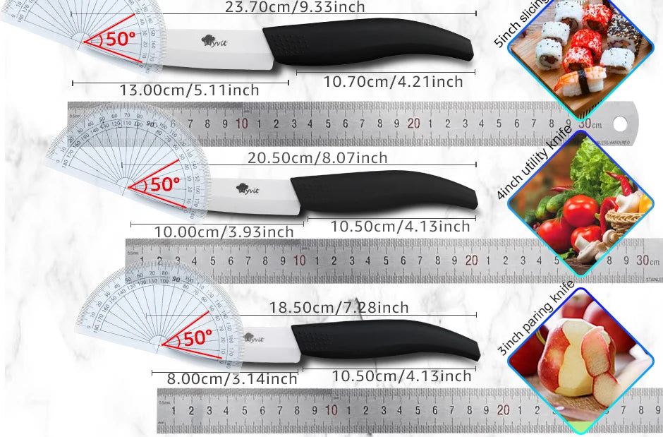 Ceramic Knives Set Kitchen knives 3 4 5 6 inch Chef knife +peeler with holder white zirconia blade Multi-color Handle