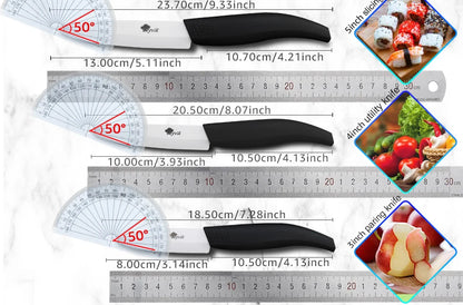 Ceramic Knives Set Kitchen knives 3 4 5 6 inch Chef knife +peeler with holder white zirconia blade Multi-color Handle