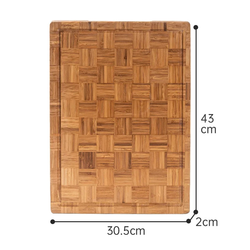 Checkerboard Moso Bamboo Cutting Board, Bamboo Chopping Board with Juice Groove & Hanging Carry Hole, Portable Fruit Vegetable