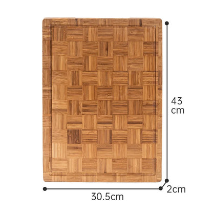 Checkerboard Moso Bamboo Cutting Board, Bamboo Chopping Board with Juice Groove & Hanging Carry Hole, Portable Fruit Vegetable