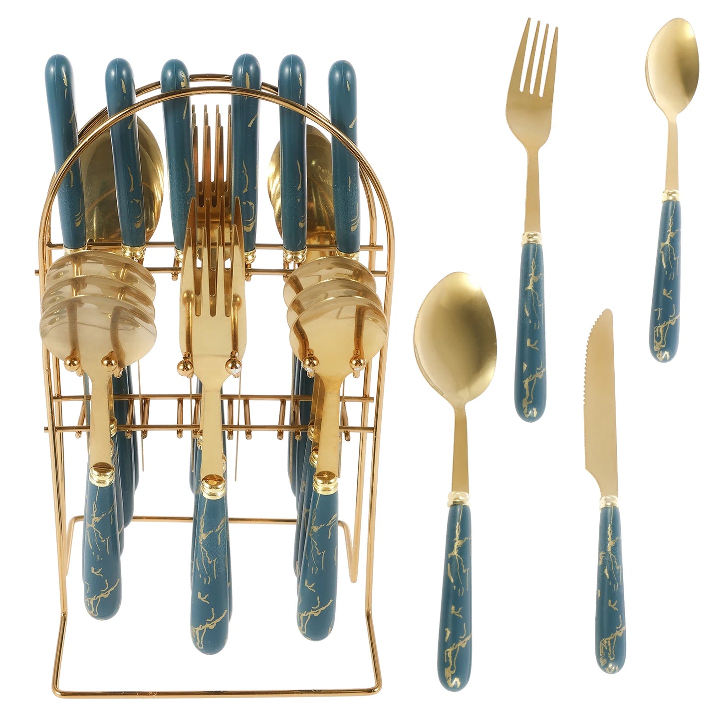 24Pcs Tableware Set with Holder Stainless Steel Cutlery Set Service for 6 Utensils Set Mirror Polished Forks Knives Spoon Set
