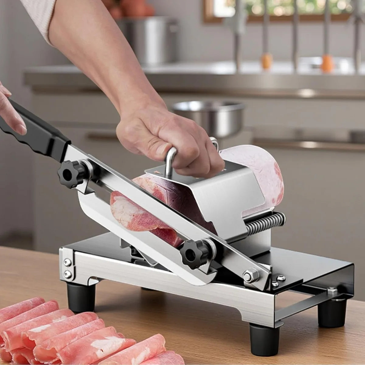 Upgraded Stainless Steel Manual Frozen Meat Slicer Meat Cutter for Beef Mutton Bacon Home Food Slicing Machine Hot Pot BBQ