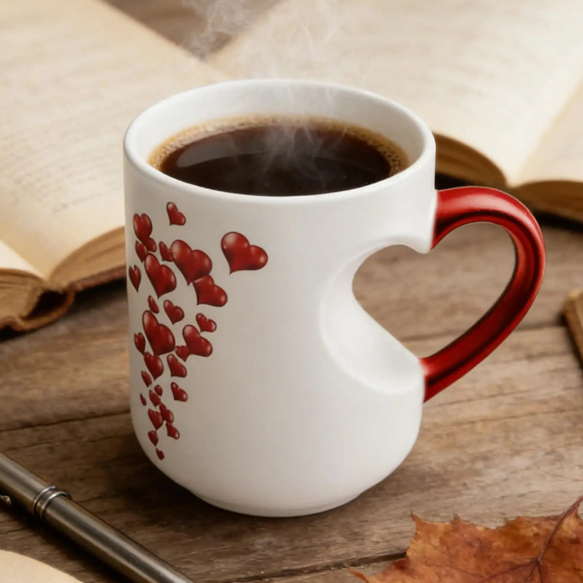 Heat Sensitive Color Changing Magic Mug with Romantic Heart Handle Cute Gift for Birthday Anniversary Valentine's Day Coffee Cup