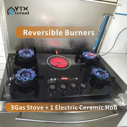 4 Gas 1 Electric Ceramic Hob, Multi-Functional Glass Cooktop, Reversible Burners, Gas Stove for Outdoor RV and Indoor Use