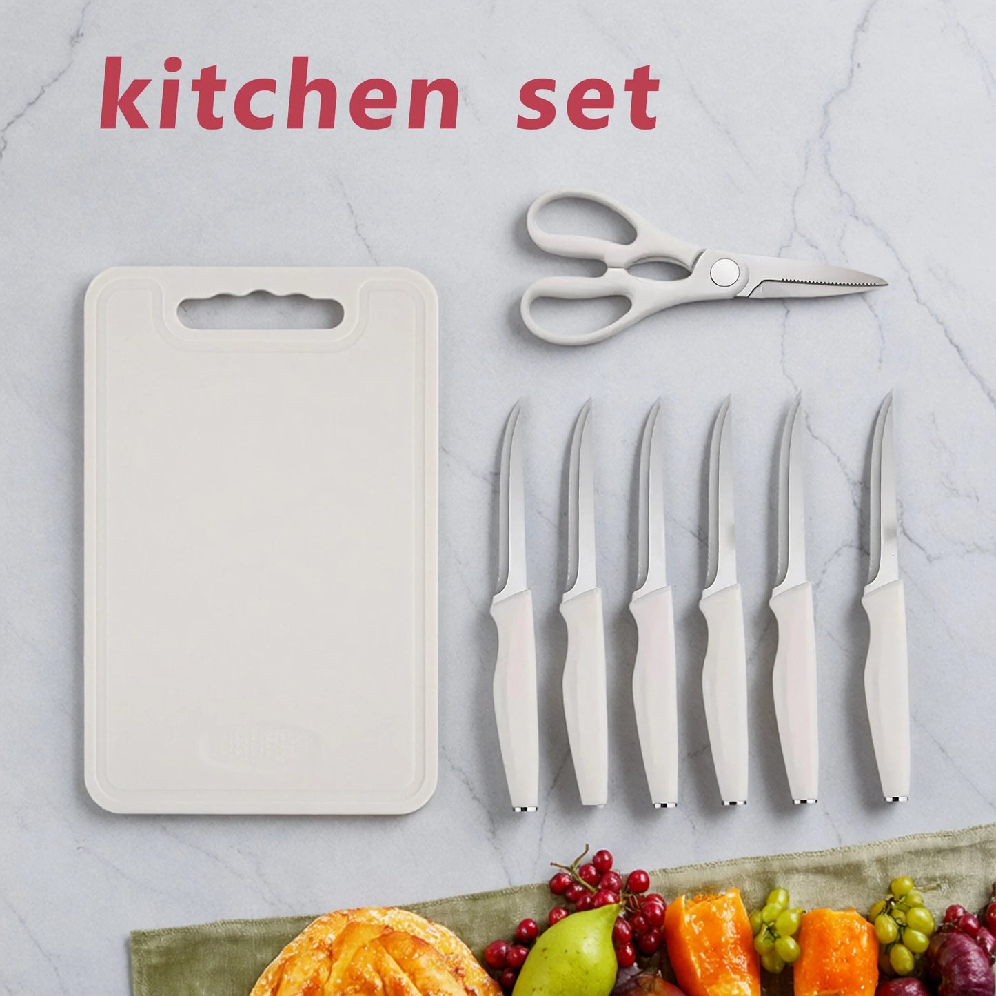 15 Pieces Kitchen Knife Set Stainless Steel Knife Slip Handle with Scissors Sharpener Cutting All-Round