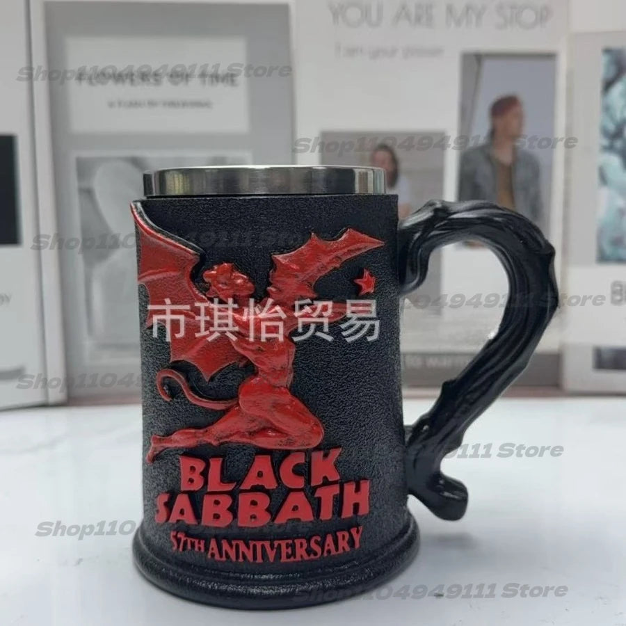 2025 New Black Sabbath 57th Anniversary Commemorative Mug Stainless Steel Heavy metal style mug Bar Drinking Ornaments Male Gift