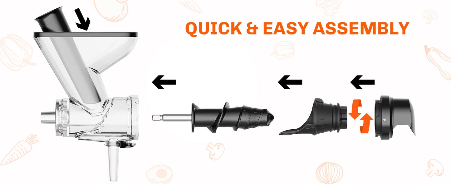 Masticating Juicer Attachment for KitchenAid Stand Mixer Slow Cold Press Juicer Machine with Dual Feed Chute