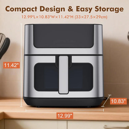 6.34QT Air Fryer with Window, 8 Food Presets with 400°F Max Heat, Black