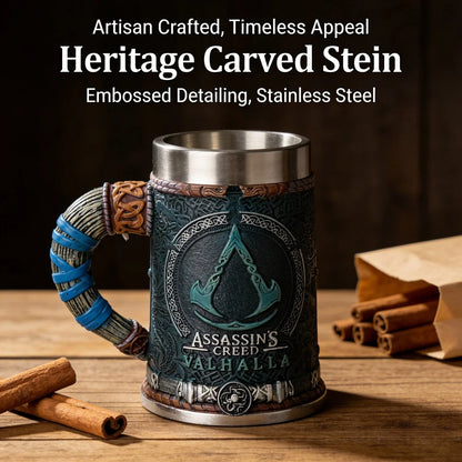 Assassins Creed Valhalla Viking Game Tankard Stainless Steel Liner Resin Coffee Mug Norse Warrior Stein Tankard for Gamer Gift