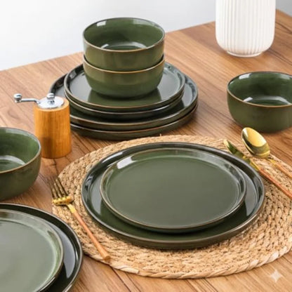 Stoneware Dinnerware Set for 8 Round Reactive Glaze Plates and Bowls Dishwasher and Microwave Safe Highly Scratch Resistant 24-