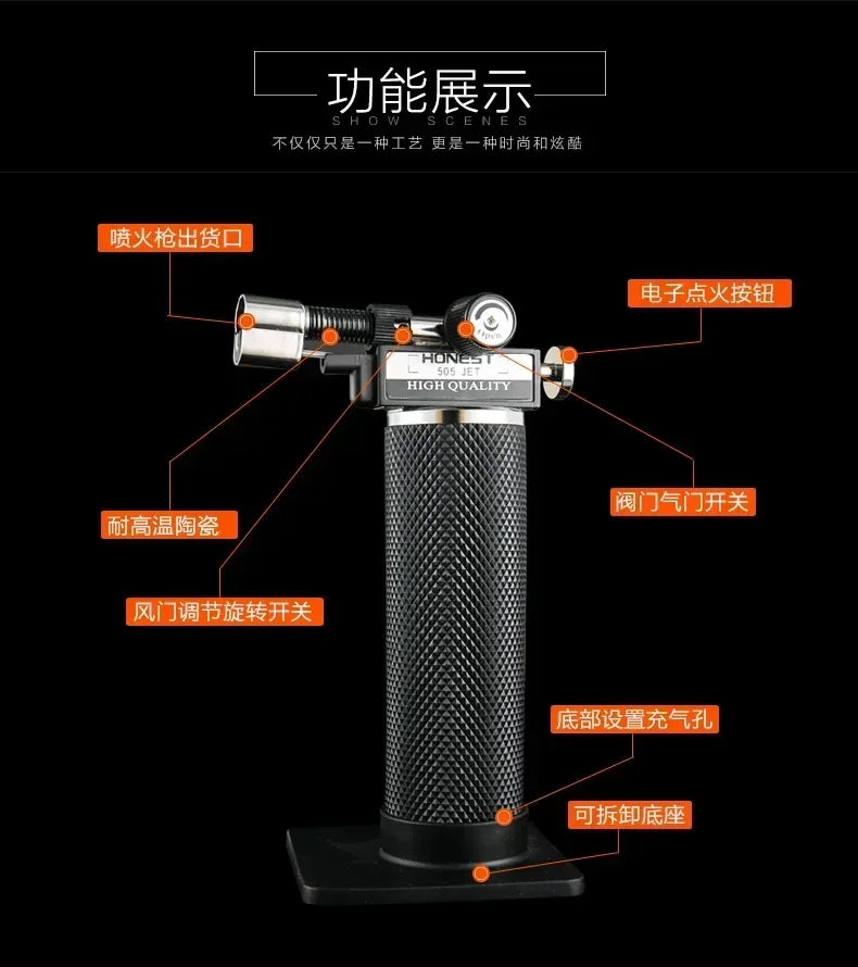 HONEST Double Flame Welding Gun Gas Torch Lighter Safety Lock Switch Jet Fire Open Fire Switching BBQ Kitchen Cigar Lighters