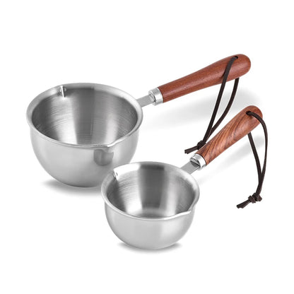 ♥Stainless Steel Oil Sprinkling Small Pot With Wooden Handle Hot Oil Pot Milk Pan Kitchen Multifunction Saucepan