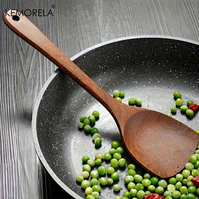 KEMORELA 10PCS Natural Wooden Spoon Set Cooking Utensils for Salad Soup Noodles Kitchen Utensil Kit with Spoons Ladles