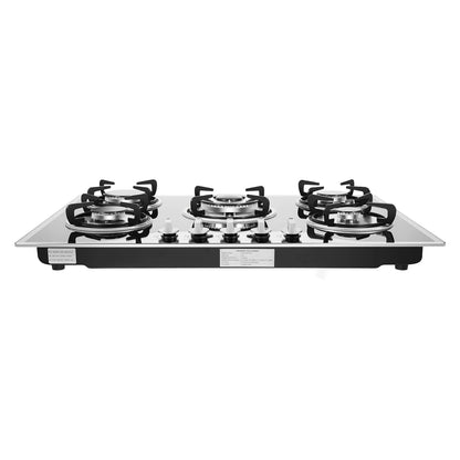 5 Burner Built-in Gas Cooktop Glass Top 3KW Dual Ring High Power Energy Saving 63% Efficiency LPG Natural Gas Stove