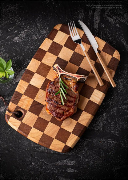 Checkerboard Rubberwood Cutting Board household chopping board kitchen auxiliary food board fruit solid wood case plat