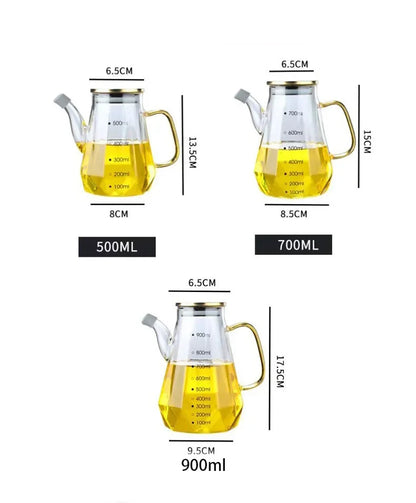 JUSTINLAU Glass Oil Pots 500/700/900ml Leak Proof Diamond Oil Bottle with Scale/Lid Kitchen Soy Sauce Vinegar Condiment Storage