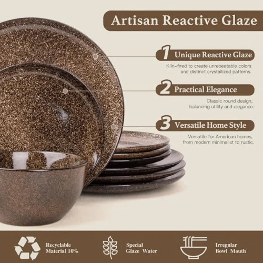 Plates and Bowls Sets 12 Pieces Dinnerware Sets for Kitchen Reactive Glaze Dishes Set for 4 Dishwasher and Microwave Safe Serie