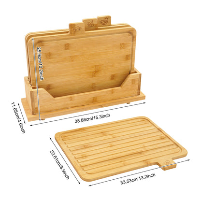 33.53*22.61 cm Bamboo Cutting Board, Chopping Boards Set With Food Icons, 4-Piece Bamboo Cutting Board Set With Holder