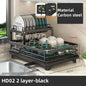 Kitchen Dish Drain Rack Plates Bowls Chopsticks Carbon Steel Storage Rack with Drain Board Sink Countertop Tableware Storage