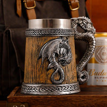 2024 New Medieval Large Dragon Barrel Beer Stein Tankard Coffee Cup Mug Resin Stainless Steel Insert Tankard for Halloween Gift