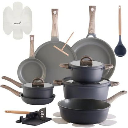 Ceramic Cookware Set 22 Pcs Nonstick Pots and Pans Set Non Stick Kitchen Cooking Sets 8"Frying Pans with Lid, Granite Non-Toxic