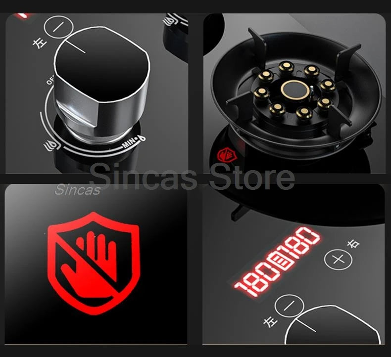 Two-burner Gas Stove Desktop Fierce Fire Kitchen Gas Stove Dual Stove Embedded Nature Gas/LPG Timing Stove Dual-Use Gas Cooker