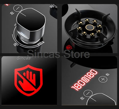 Two-burner Gas Stove Desktop Fierce Fire Kitchen Gas Stove Dual Stove Embedded Nature Gas/LPG Timing Stove Dual-Use Gas Cooker