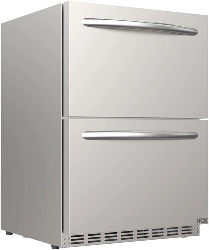 HCK 24 Inch Under Counter Refrigerator, Outdoor Refrigerator with Double Drawer for Patio & Kitchen, Weatherproof Outdoor Fridge
