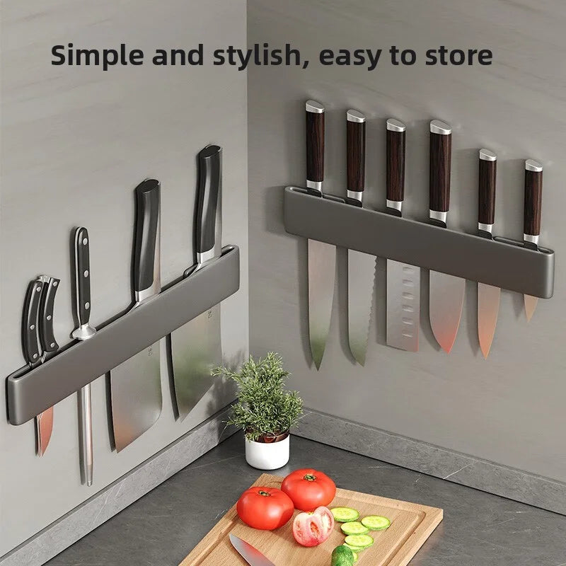 Wall-Mounted Kitchen Knife Holder No Punching Stainless Steel Storage Rack for Home Use 304 Steel Knife Insertion Rack