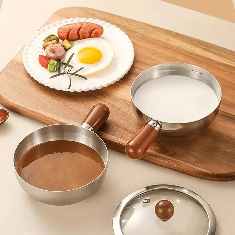 Multifunctional Stainless Steel Pot Without Lid,Wood Handle,Induction Ready,Even Heating – Ideal for Dorms, RVs & Small Kitchens