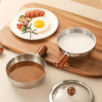 Multifunctional Stainless Steel Pot Without Lid,Wood Handle,Induction Ready,Even Heating – Ideal for Dorms, RVs & Small Kitchens