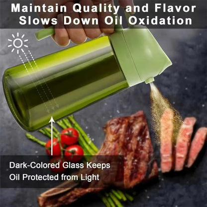 2-in-1 16oz 470ml Brown Glass Oil Sprayer Leakproof Eco-Friendly Olive Oil Dispenser Perfect for Cooking BBQ Grill Air Fryer