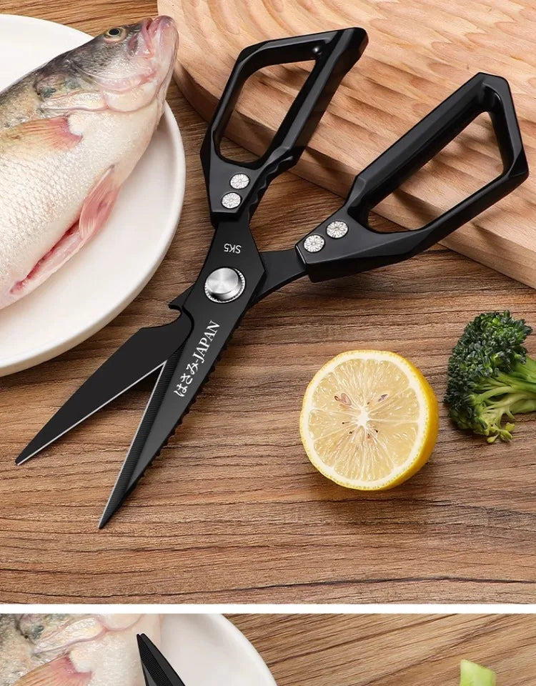 Japanese Kitchen Scissors Household Black Titanium Stainless Steel Multi-functional Scissors for Chicken Bones and Fish Killing