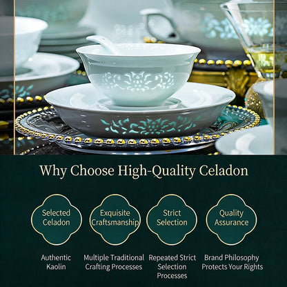 Celadon Dinnerware Set 22/40/70pcs Linglong Ceramics Dish Sets Full Set Luxury China Tableware Set For 4/6/10 Persons Dinner Set